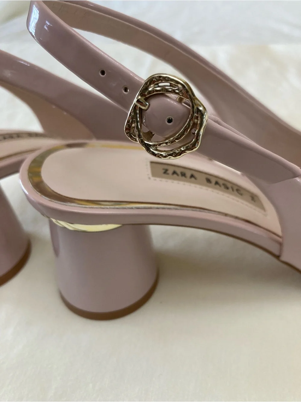 Zara Basic Pale Pink Patent Slingback Pointed Toe Heels US 7.5